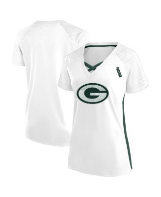 Fanatics - Women's White Green Bay Packers Plus Size Glitter Lace-Up V- Neck T-Shirt