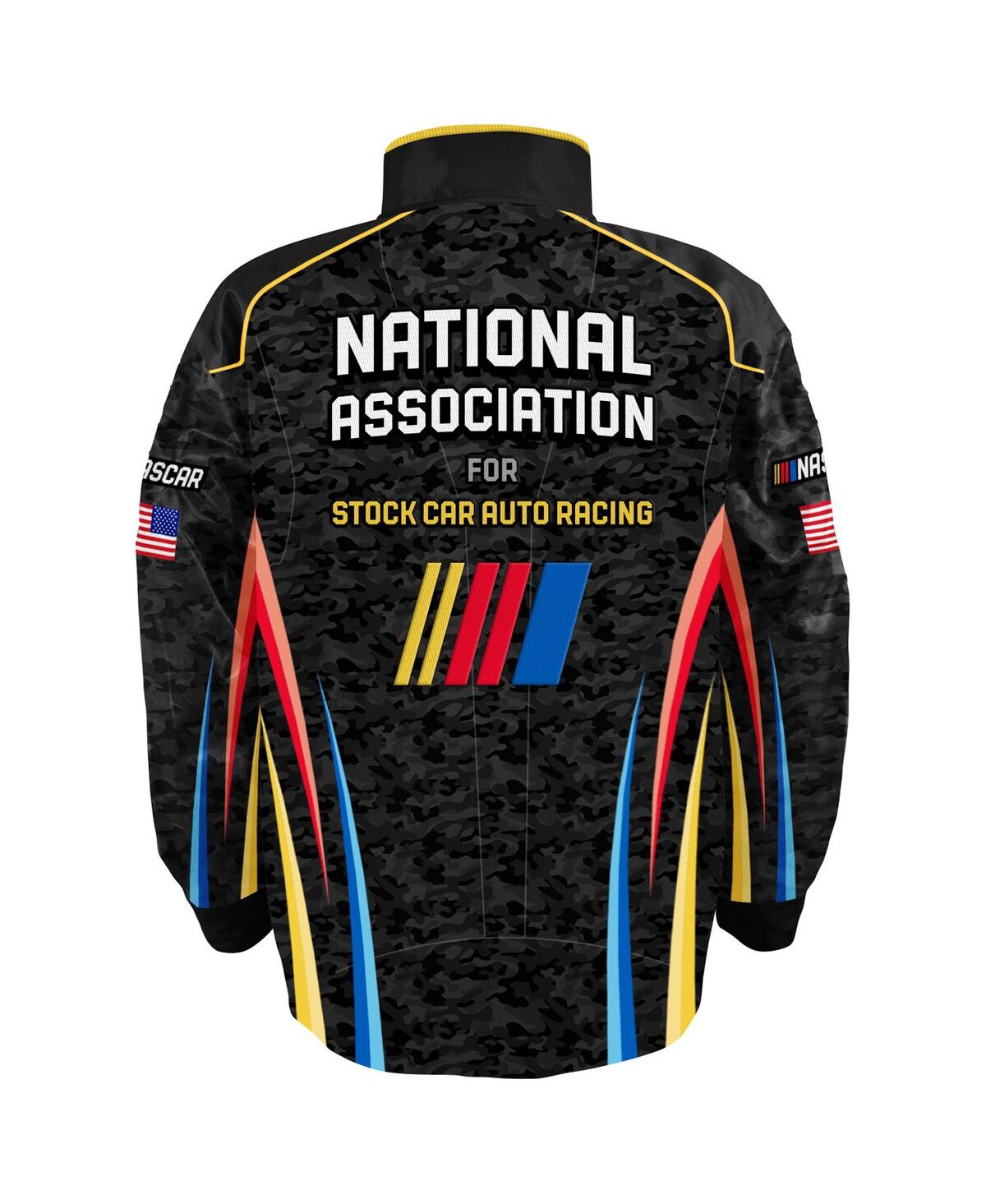 Checkered Flag Sports Men's Black Nascar Full-snap Nylon Uniform Jacket In Black