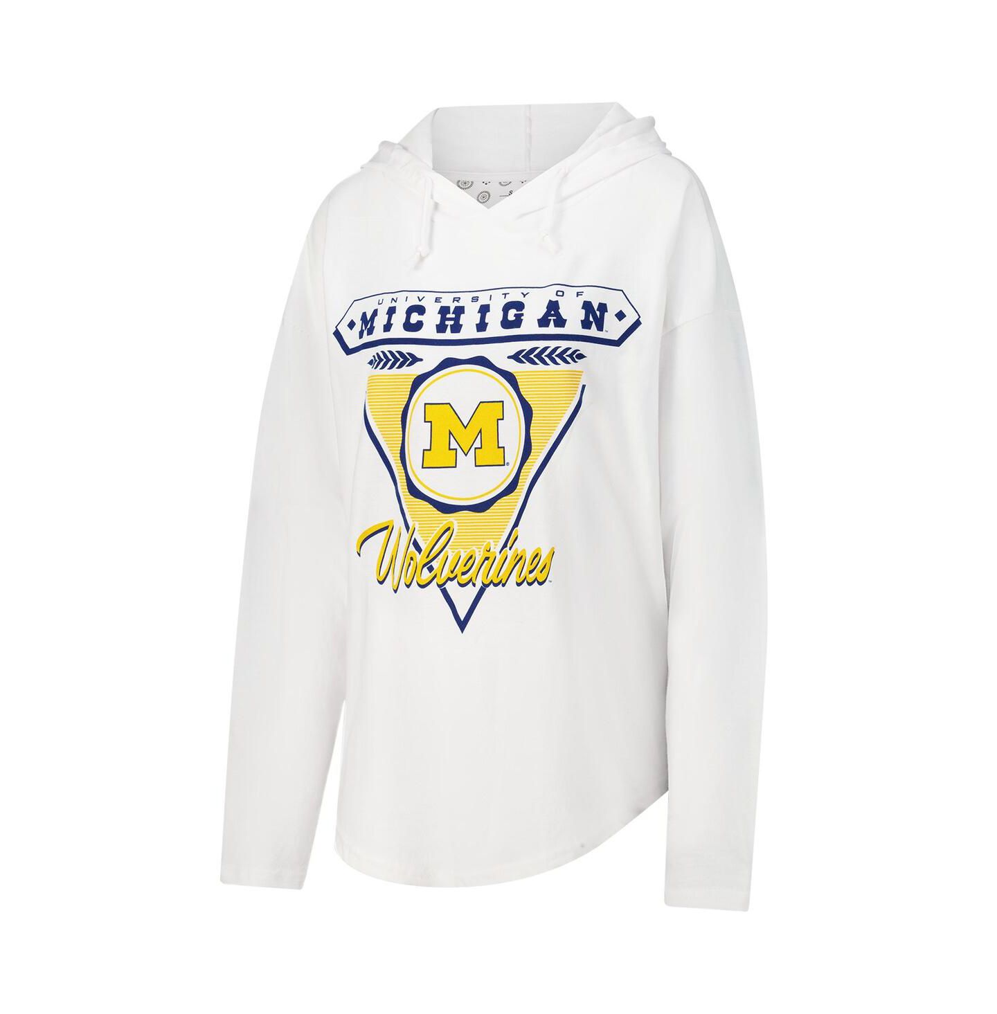Женское худи Pressbox White Michigan Wolverines San Bruno Long Sleeve T-Shirt — фото 3