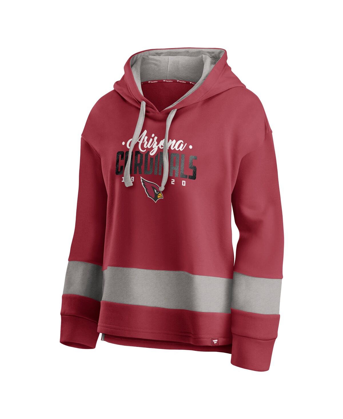Fanatics Women's Cardinal/gray Arizona Cardinals Huddle Up Fundamental Fleece Color Block Pullover Hoodie In Multi