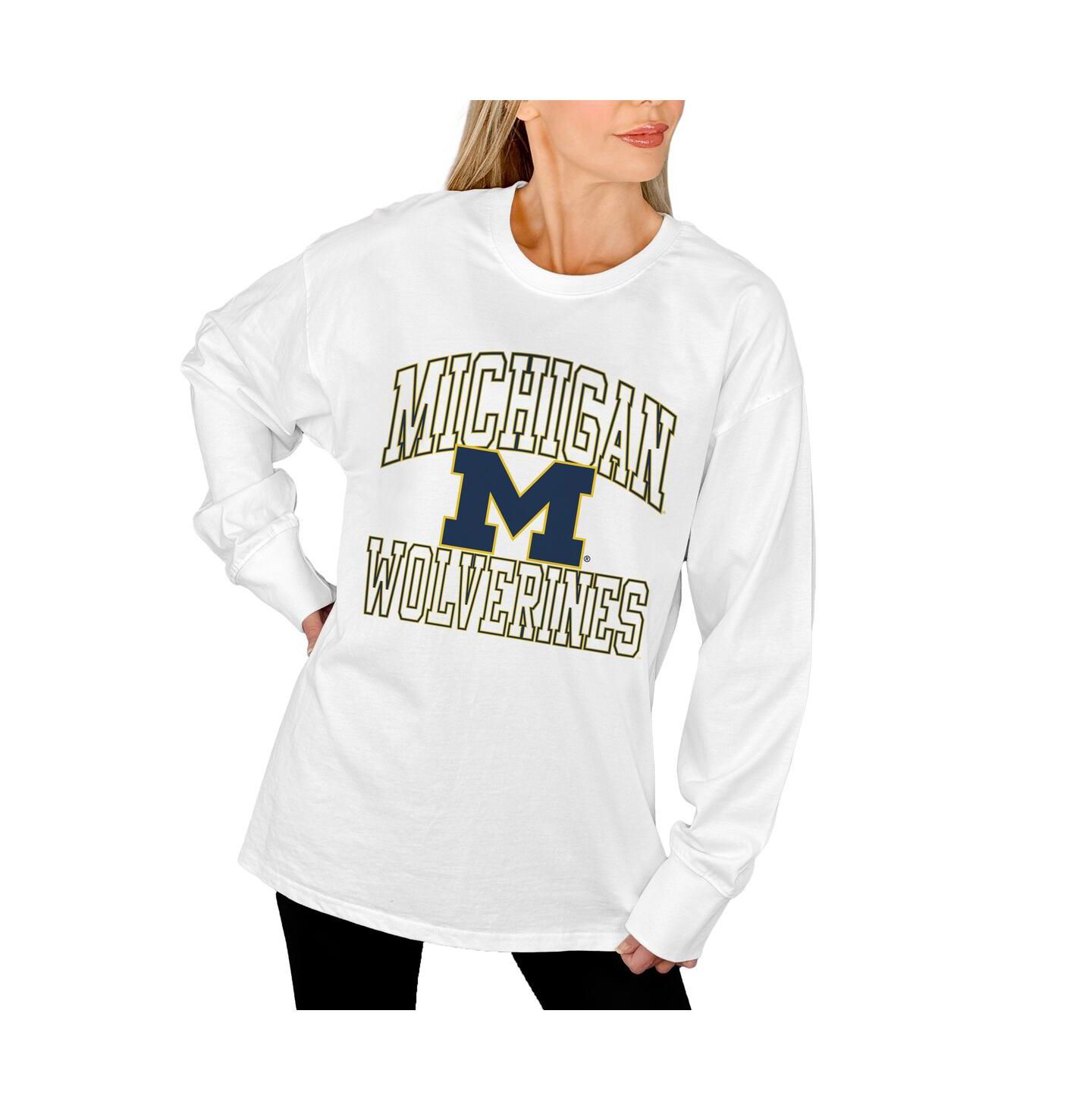 Женская футболка Gameday Couture White Michigan Wolverines Mind Games Oversized Long Sleeve — фото 2