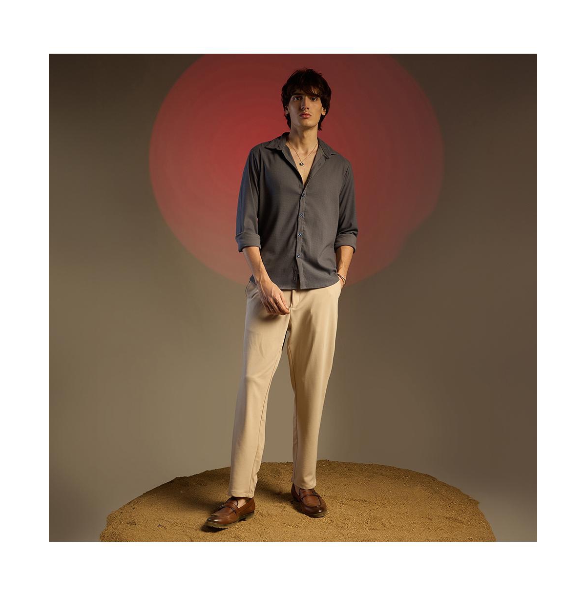 Campus Sutra Solid Seersucker Shirt