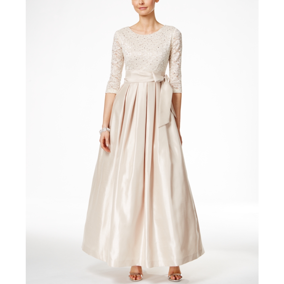 Jessica Howard Three Quarter Sleeve Lace & Satin Gown   Dresses