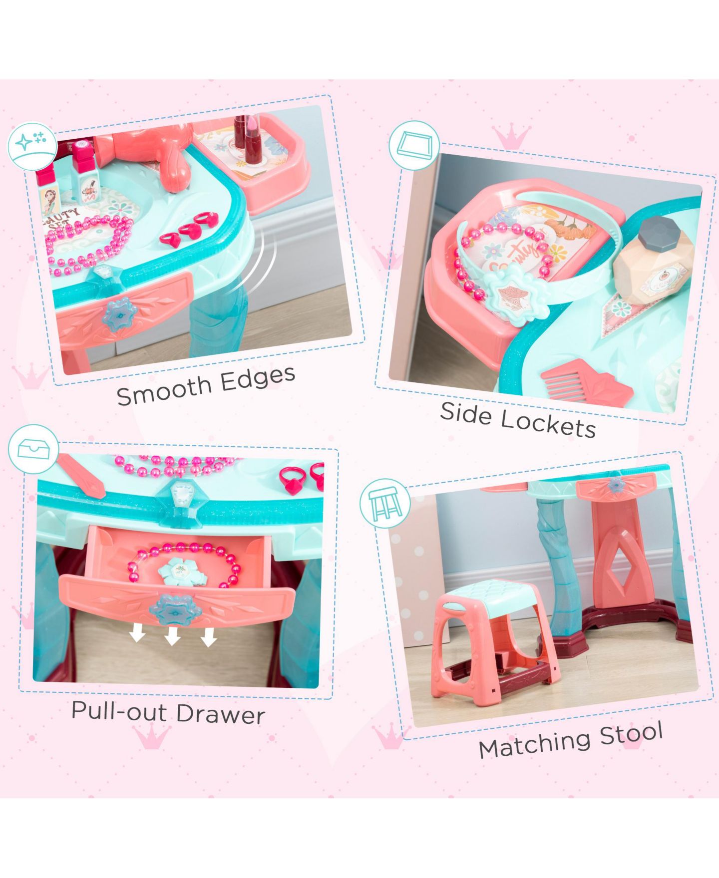 Детская игрушка Qaba Kids Vanity Table and Stool for 3-Year-Olds — фото 5