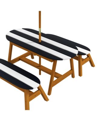 Kids Picnic Table Set w/ Removable Umbrella for 4 Age 3-8 Years