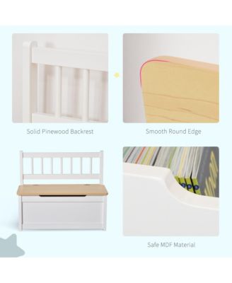2-in-1 Wooden Toy Box Kids Seat Bench Storage Chest w/ Safety Rod