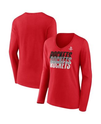 Fanatics - Women's Red Houston Rockets Iconic Tumble Long Sleeve V-Neck T-Shirt