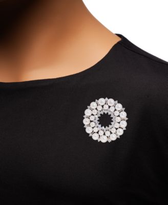 Cultured Freshwater Pearl (5 - 6 1/2mm) & Cubic Zirconia Double Circle Convertible Pin to Pendant in Sterling Silver