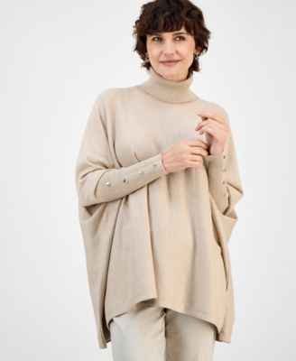 JM Collection - Women's Lurex Turtleneck Poncho Sweater