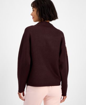 Women's Floral Funnel-Neck Long-Sleeve Sweater 