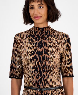 Women's Jacquard Animal-Print Fit & Flare Dress