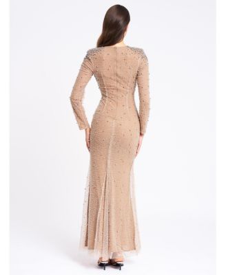 Women Rita Embroidered Mesh Silver Beaded Mermaid Gown