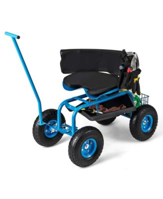 Rolling Garden Cart with Adjustable Height Workseat and Tool Storage