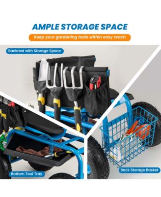 Rolling Garden Cart with Adjustable Height Workseat and Tool Storage