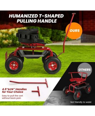 Rolling Garden Cart with Adjustable Height Workseat and Tool Storage
