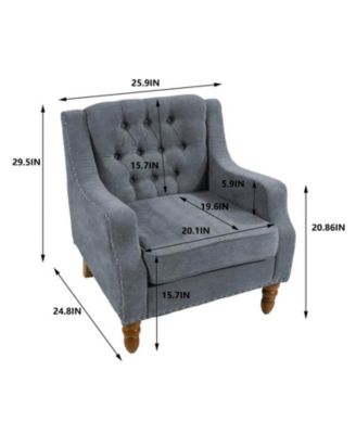 Footrest Chair Set with Vintage Brass Studs, Button Tufted Upholstered Armchair