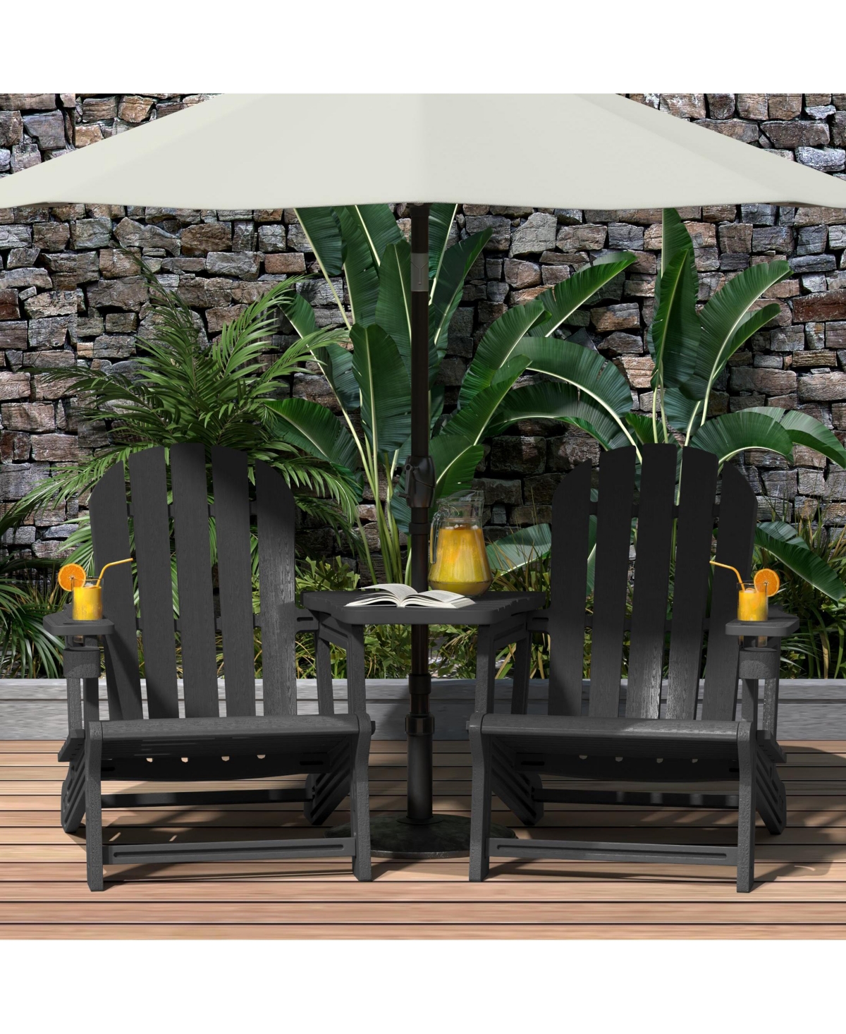 Outdoor Hdpe Adirondack Chairs With Connecting Table Tray (Set of 2)