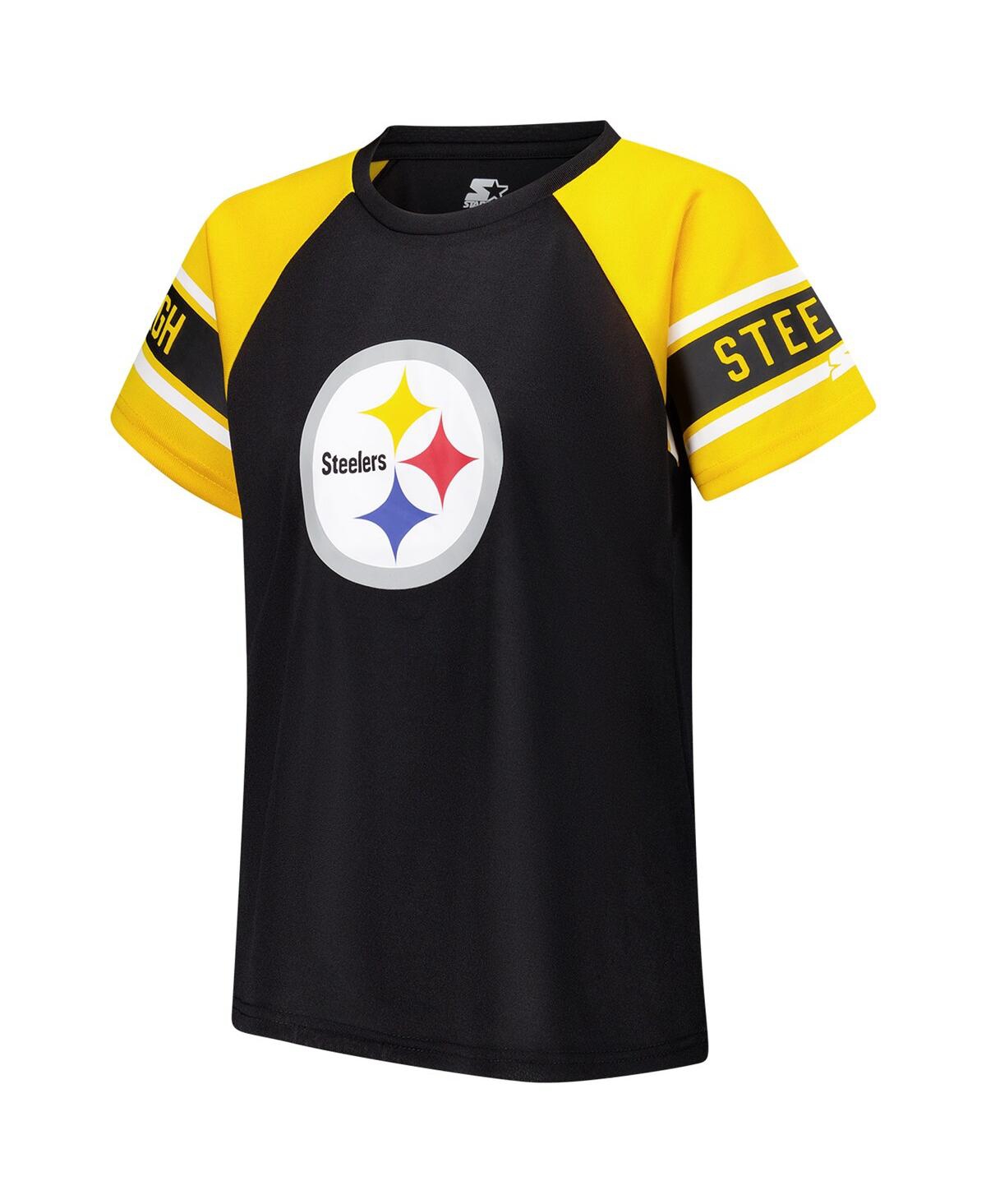 Starter Women's Black Pittsburgh Steelers 1st Rounder Color Block Raglan Top In Black