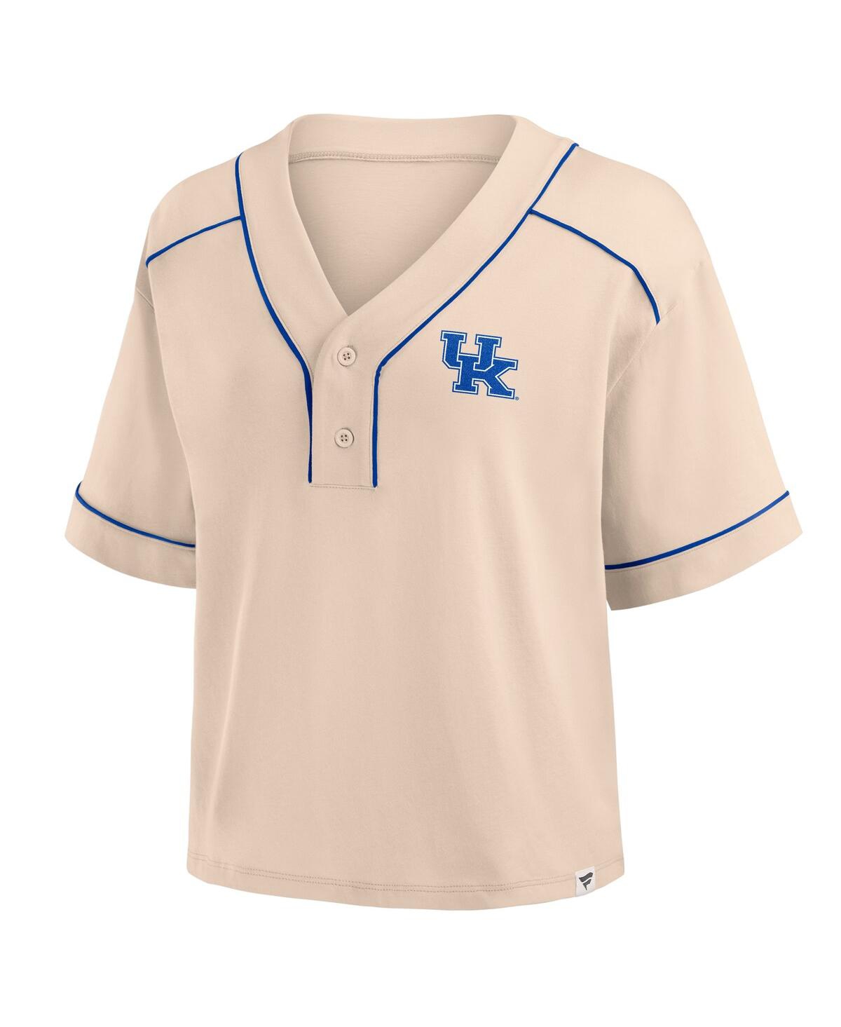 Fanatics Women's Tan Kentucky Wildcats Oversized Dominant Force Cropped V-neck T-shirt In Brown