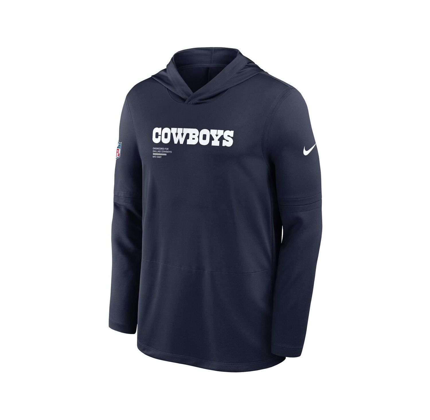 Men's Navy Dallas Cowboys Sideline Pure Performance Long Sleeve Hoodie T-Shirt