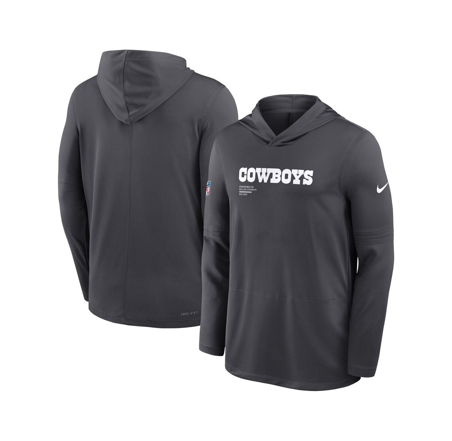 Men's Anthracite Dallas Cowboys Sideline Pure Performance Long Sleeve Hoodie T-Shirt