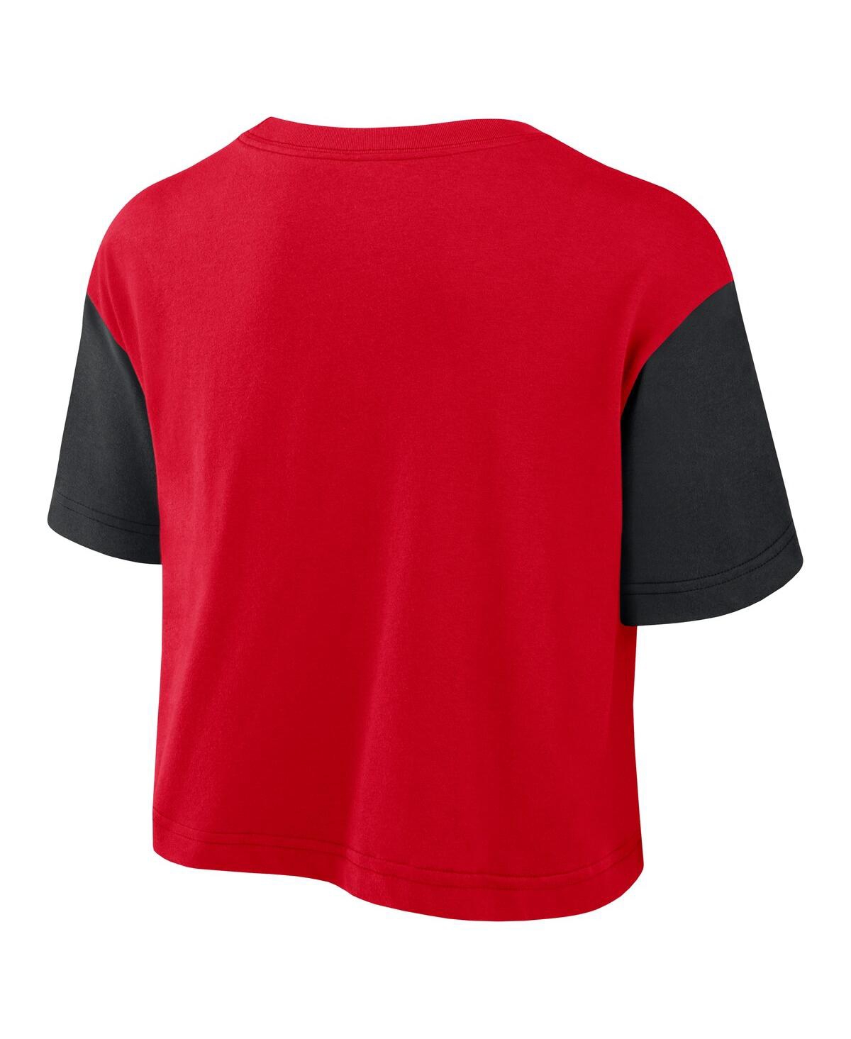 Nike Women's Red/black Georgia Bulldogs Color-block Script Performance Cropped T-shirt In Red