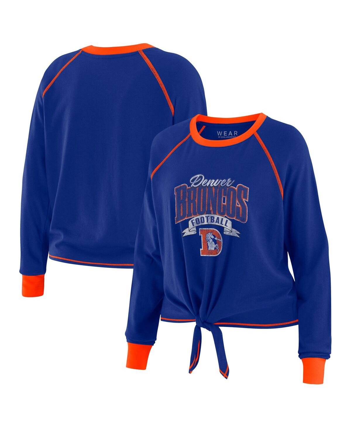 Wear By Erin Andrews Women's Royal/orange Denver Broncos Tie-front Long Sleeve Top In Blue