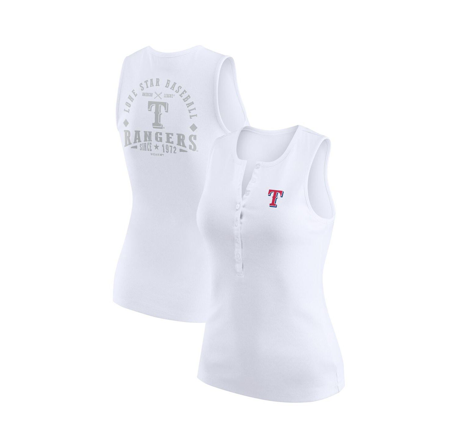 Women's White Texas Rangers Rib-Knit Henley Tank Top