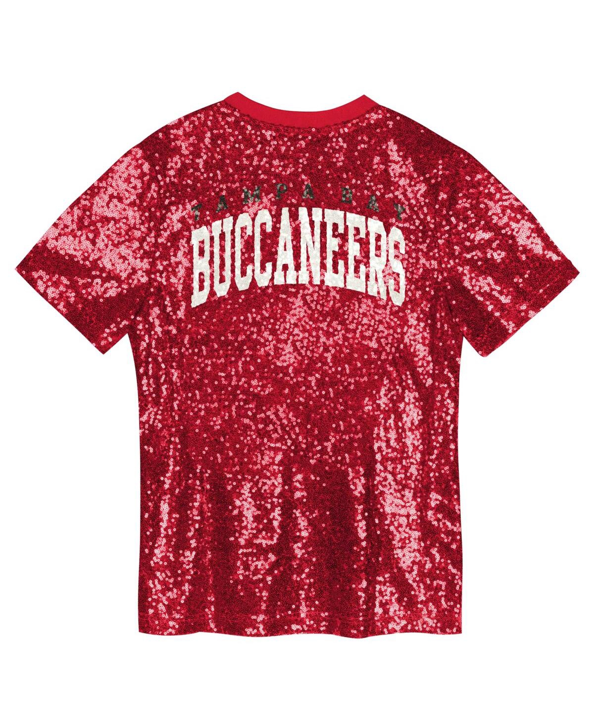 Outerstuff Big Girls Red Tampa Bay Buccaneers Wordmark Sequin V-neck Top In Red