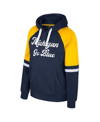 Women's Navy Michigan Wolverines Oversized Color Block Pullover Hoodie