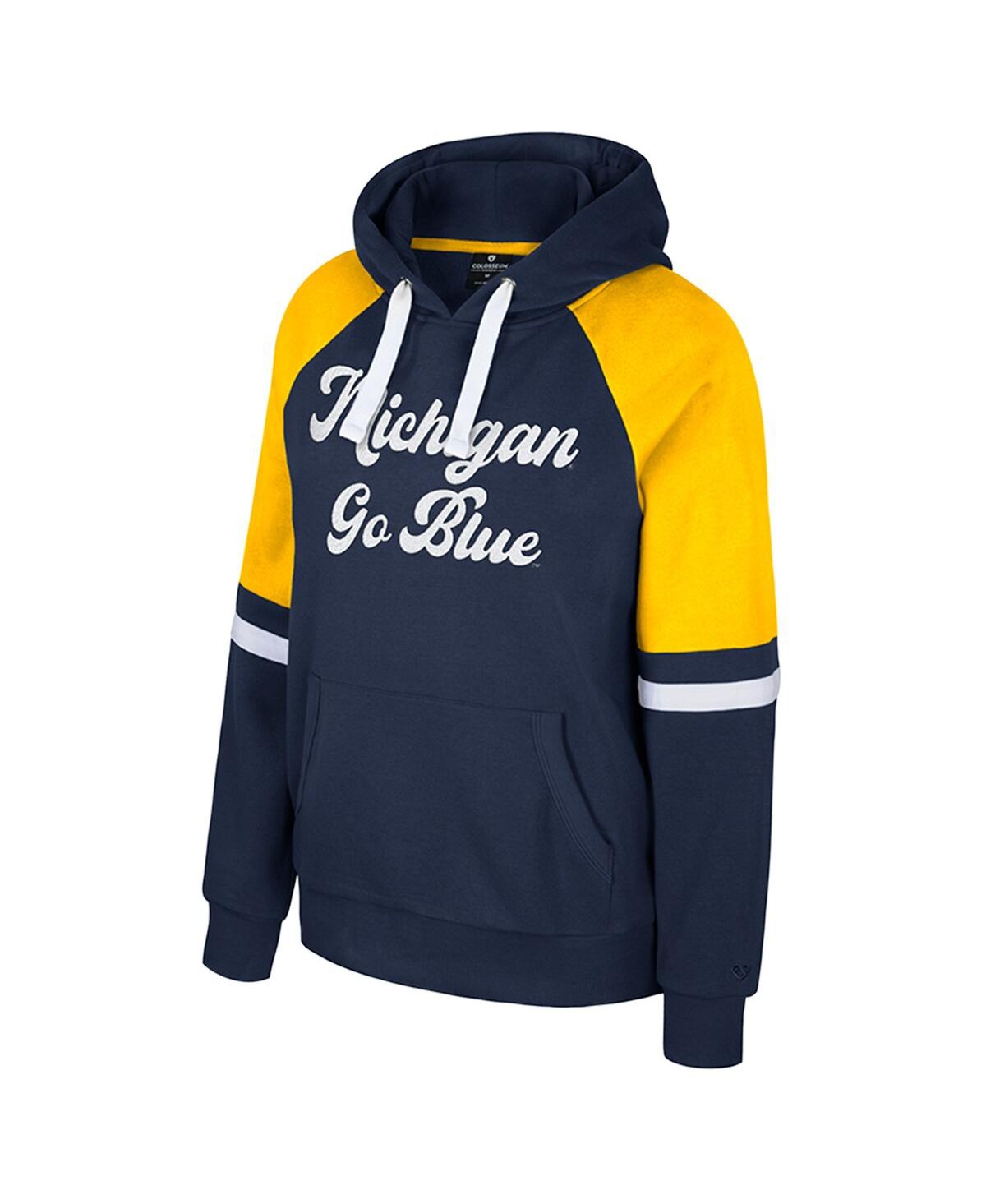 Colosseum Women's Navy Michigan Wolverines Oversized Color Block Pullover Hoodie In Blue