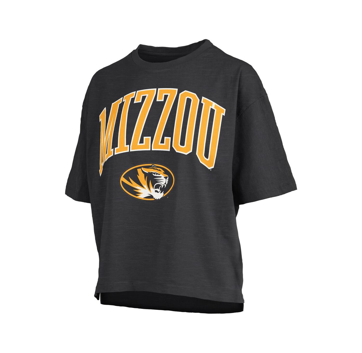 Women's Black Missouri Tigers Nelson Arch Over Logo Waist Length Oversized Slub T-Shirt