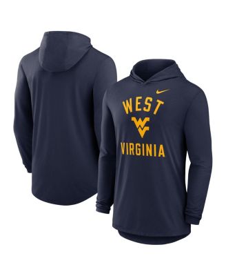 Nike - Men's Navy West Virginia Mountaineers Classic Arch Tri-Blend Performance Long Sleeve Hoodie T-Shirt