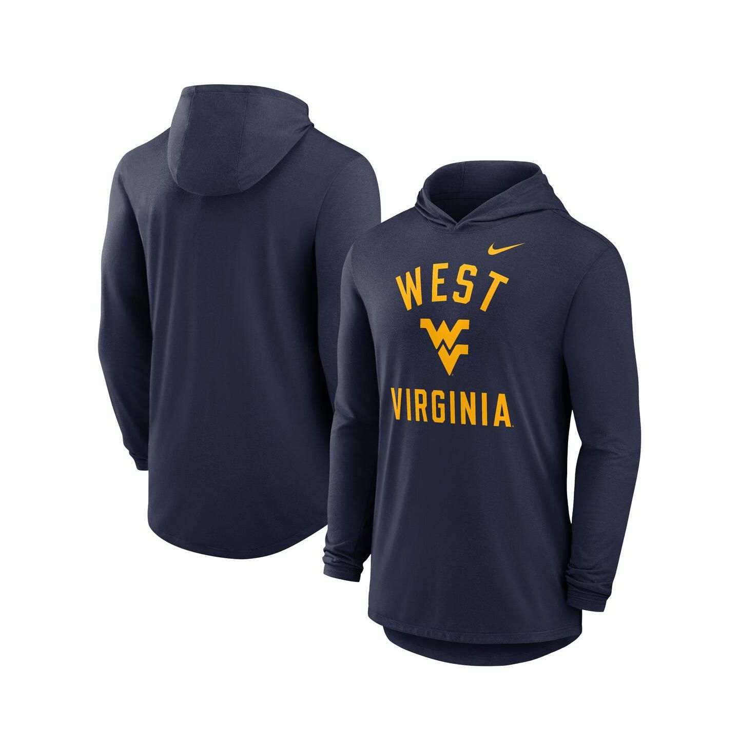 Мужское худи Nike Navy West Virginia Mountaineers Classic Arch Tri-Blend Performance Long Sleeve T-Shirt — фото 1
