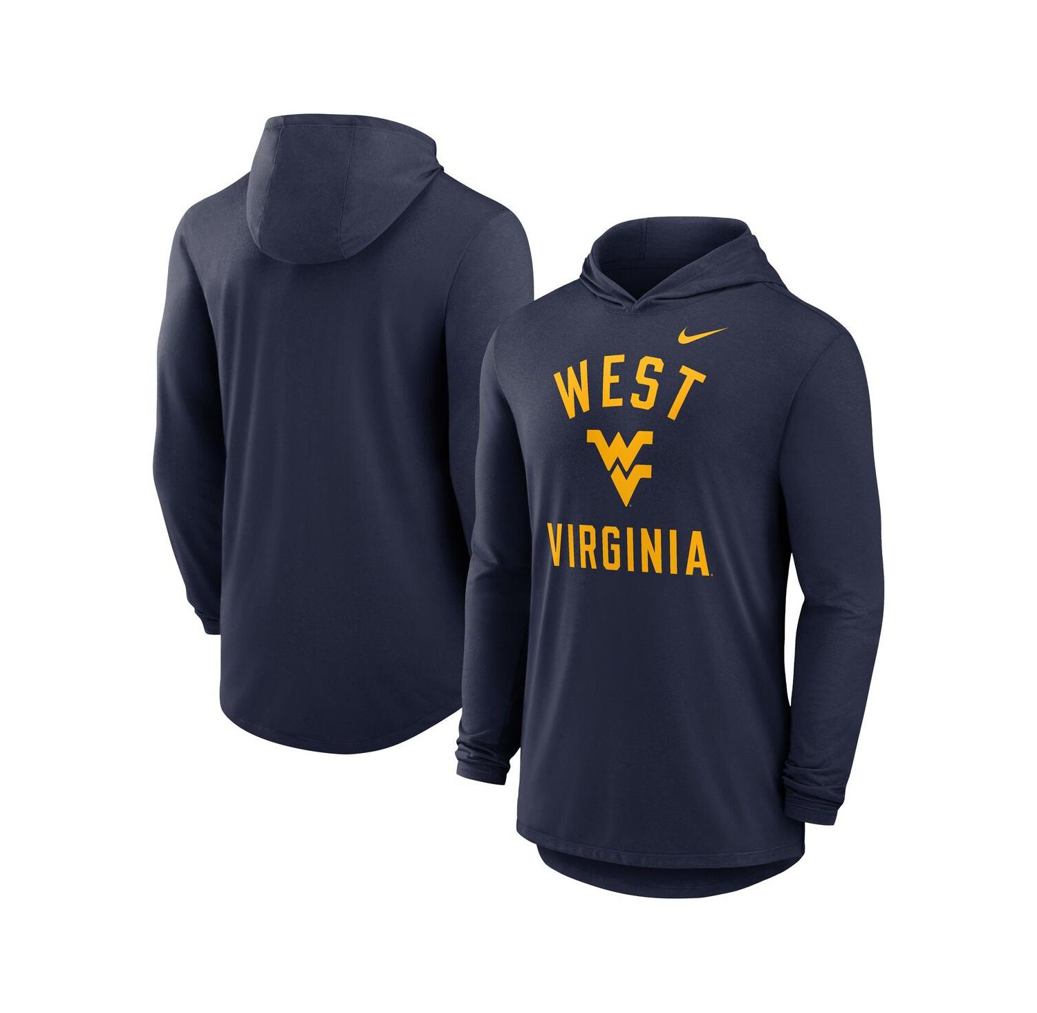 Men's Navy West Virginia Mountaineers Classic Arch Tri-Blend Performance Long Sleeve Hoodie T-Shirt