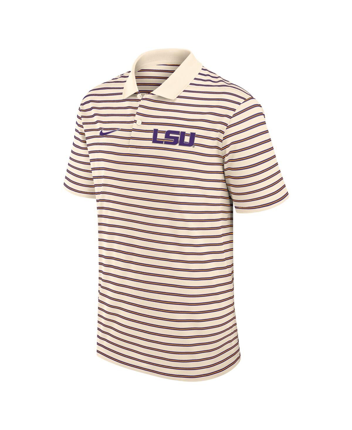 Nike Cream Lsu Tigers Solid Foundation Striped Performance Polo In Multi