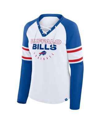 Women's White/Royal Buffalo Bills Redzone Blitz Package Raglan Lace-Up V-Neck Long Sleeve T-Shirt
