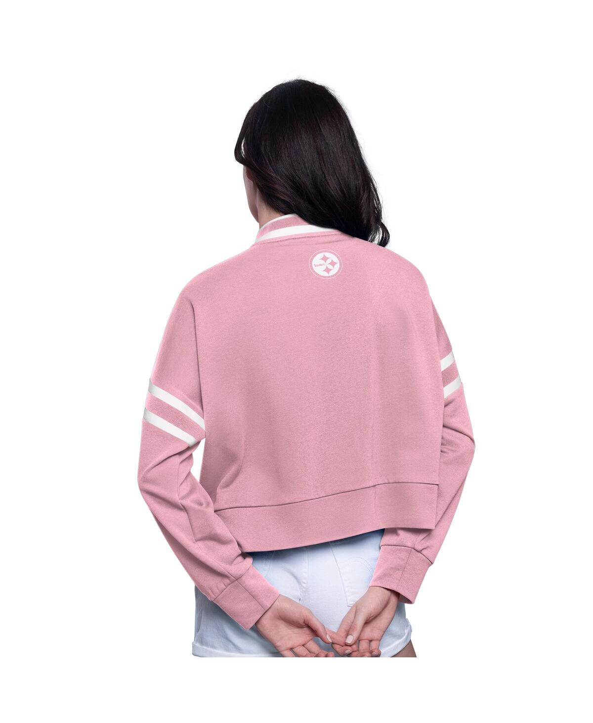 Starter Pink Philadelphia Eagles Power Play Cropped Pullover Sweatshirt In Pink