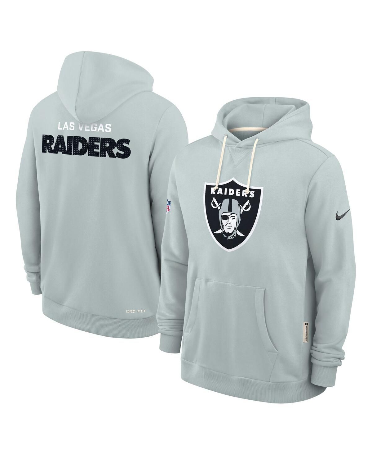 Мужская серебряная толстовка Las Vegas Raiders Sideline Standard Issue Initial Home Dri-FIT с капюшоном серебристого цвета