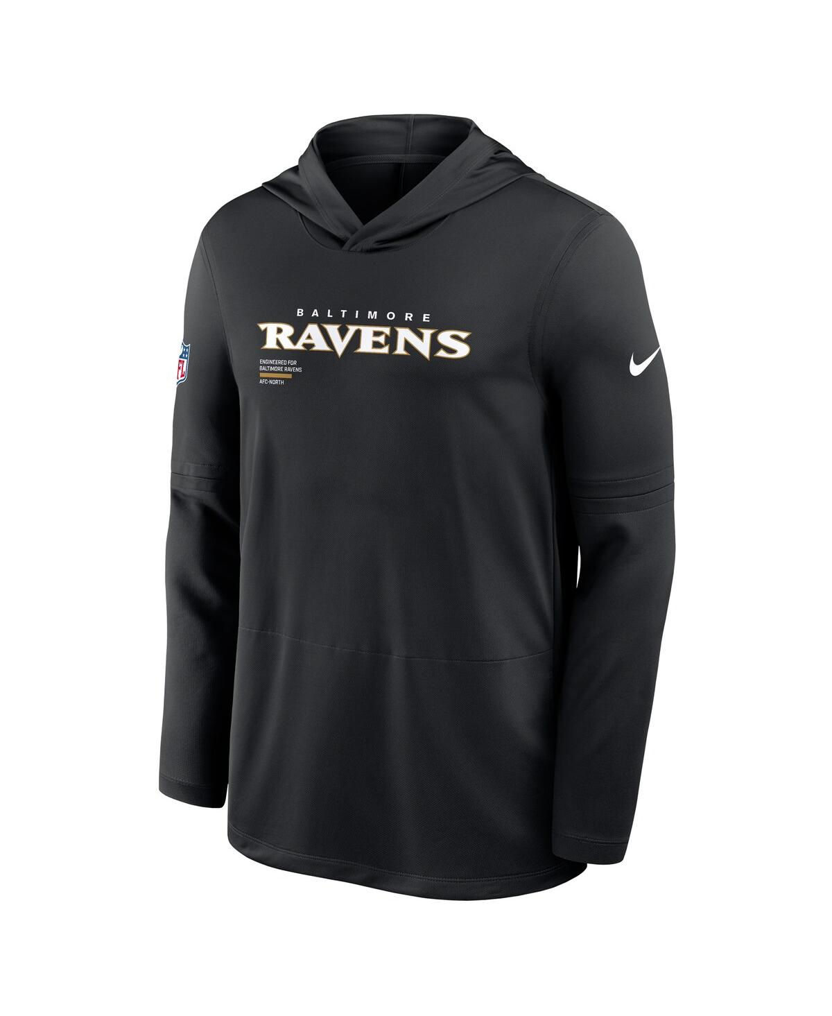 Nike Black Baltimore Ravens Sideline Pure Fury Performance Long Sleeve Hoodie T-shirt In Black