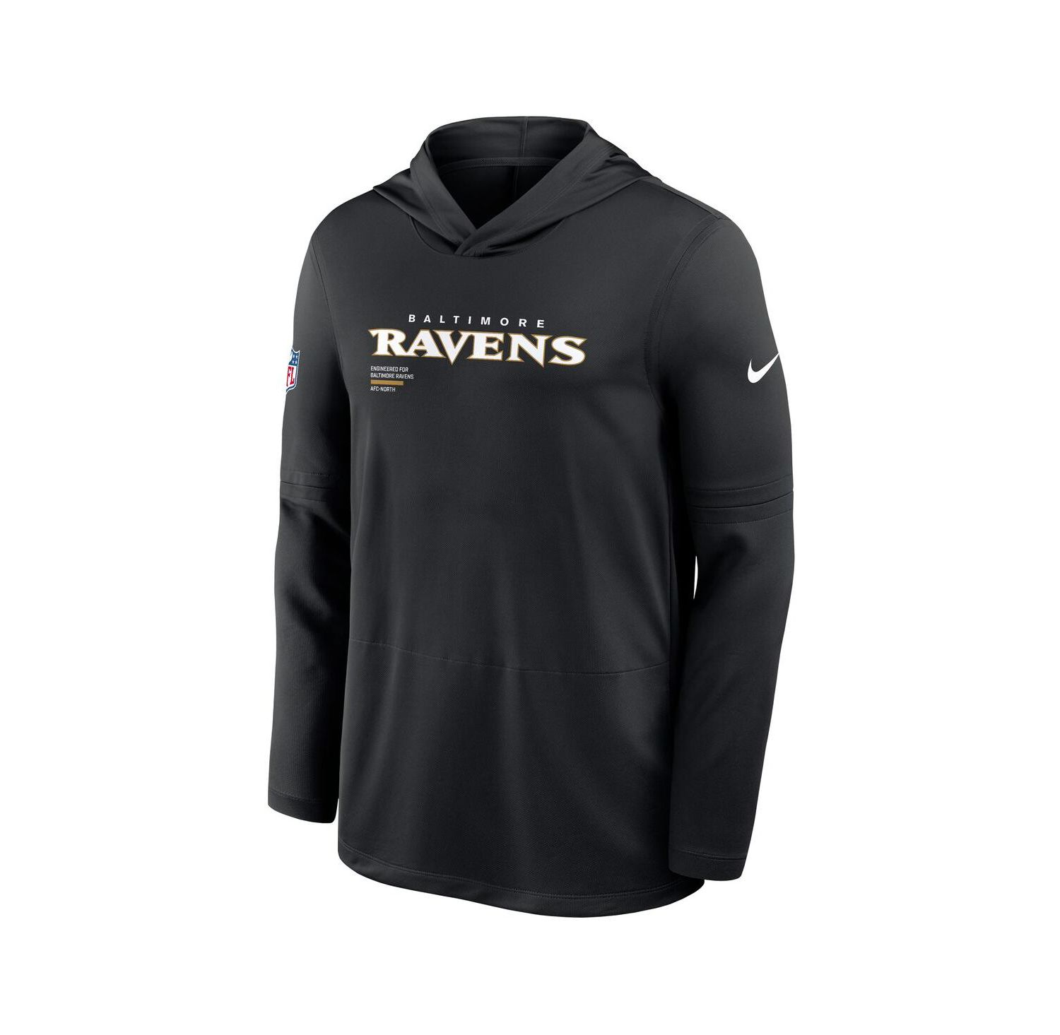 Men's Black Baltimore Ravens Sideline Pure Performance Long Sleeve Hoodie T-Shirt