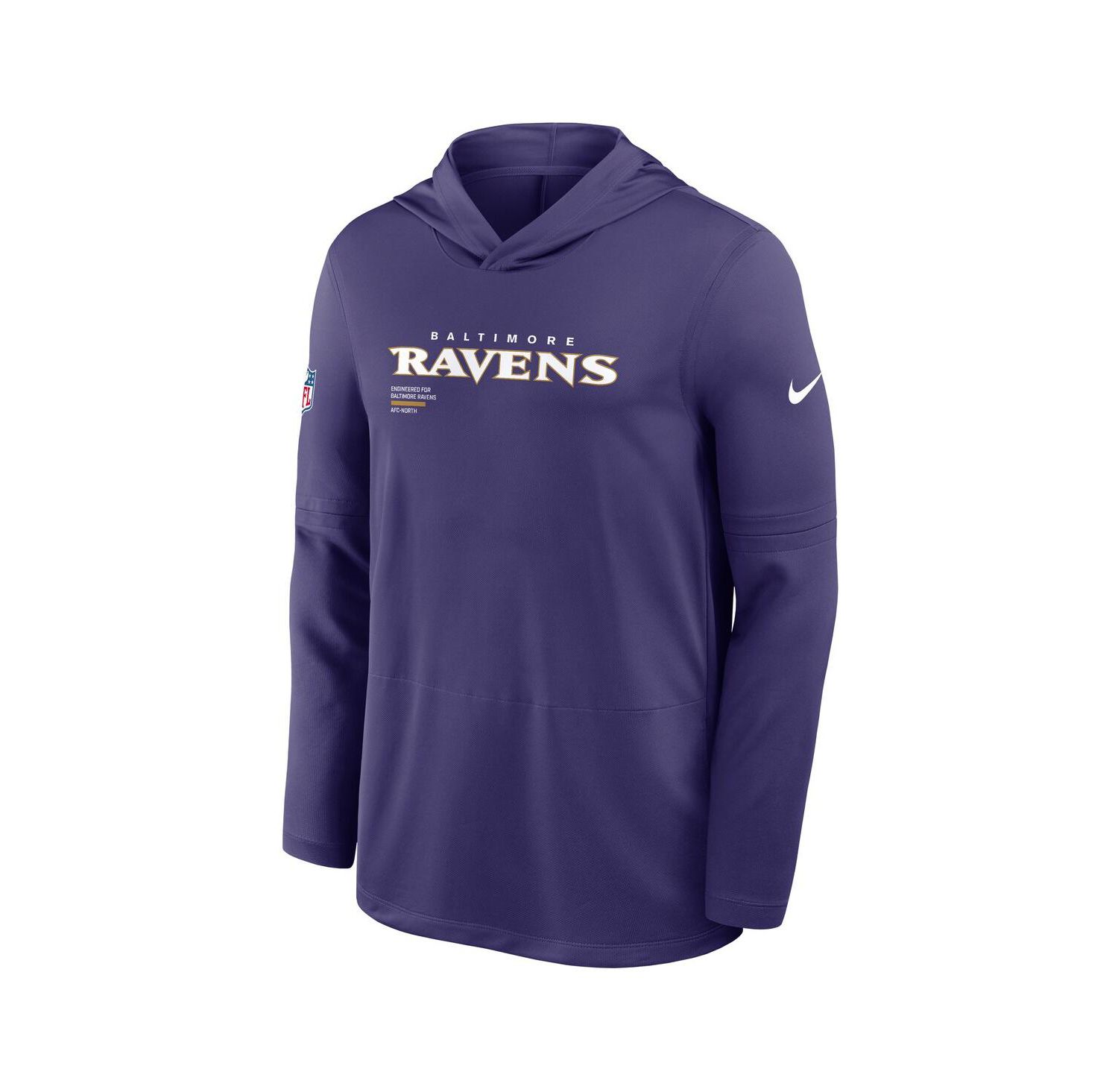 Men's Purple Baltimore Ravens Sideline Pure Performance Long Sleeve Hoodie T-Shirt