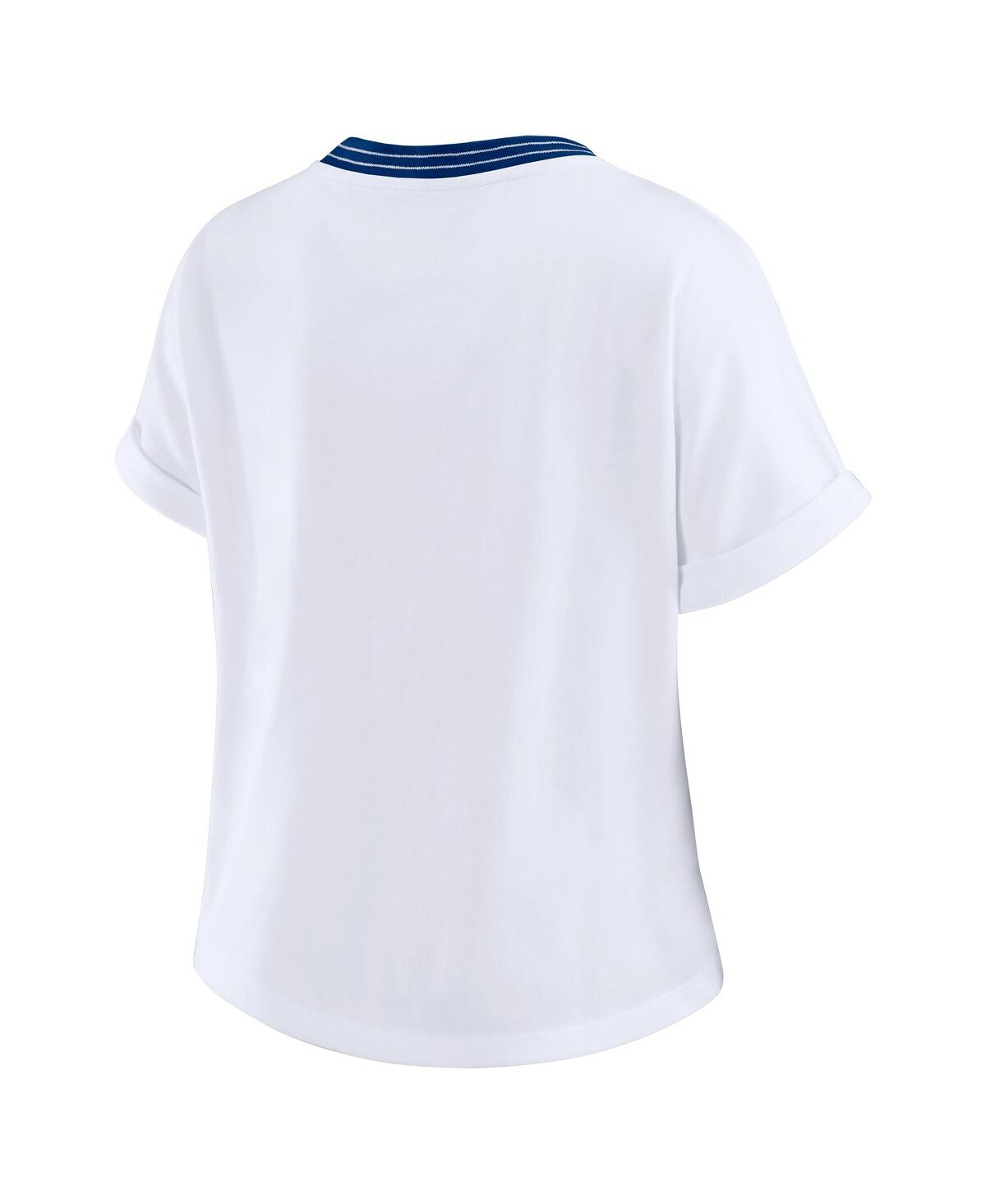 Wear By Erin Andrews Women's White Indianapolis Colts Cropped Center Stripe Dolman T-shirt In Blue