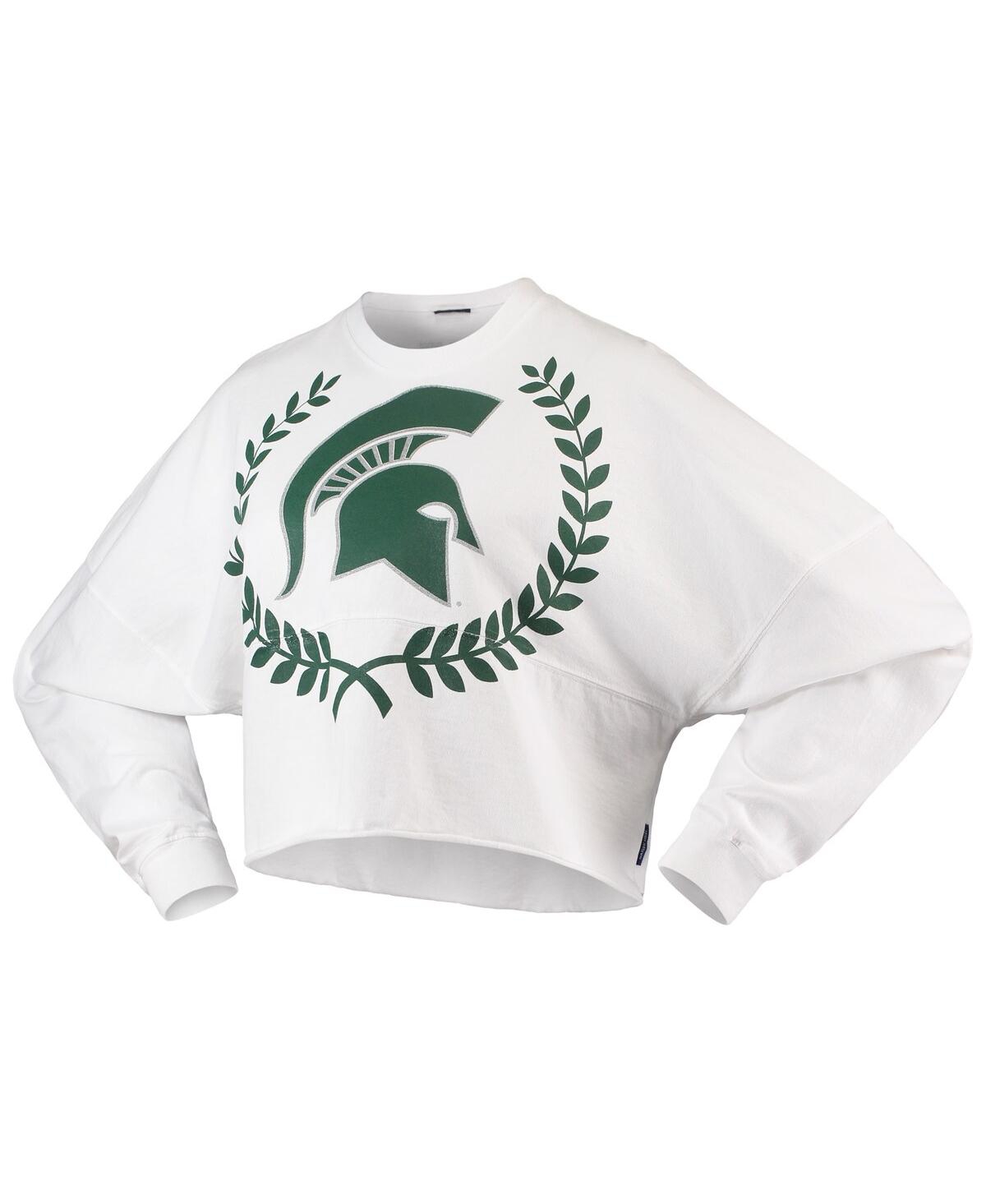 Spirit Jersey Women's White Michigan State Spartans Laurels Crop Long Sleeve T-shirt In White