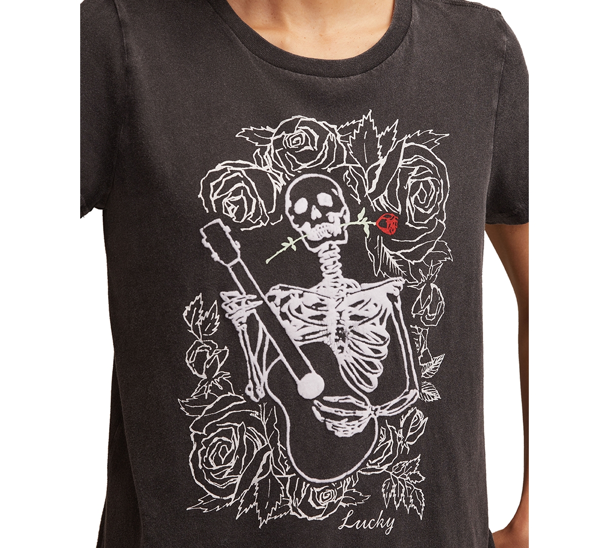 Lucky Brand Guitar Skull Graphic T-shirt In Gray