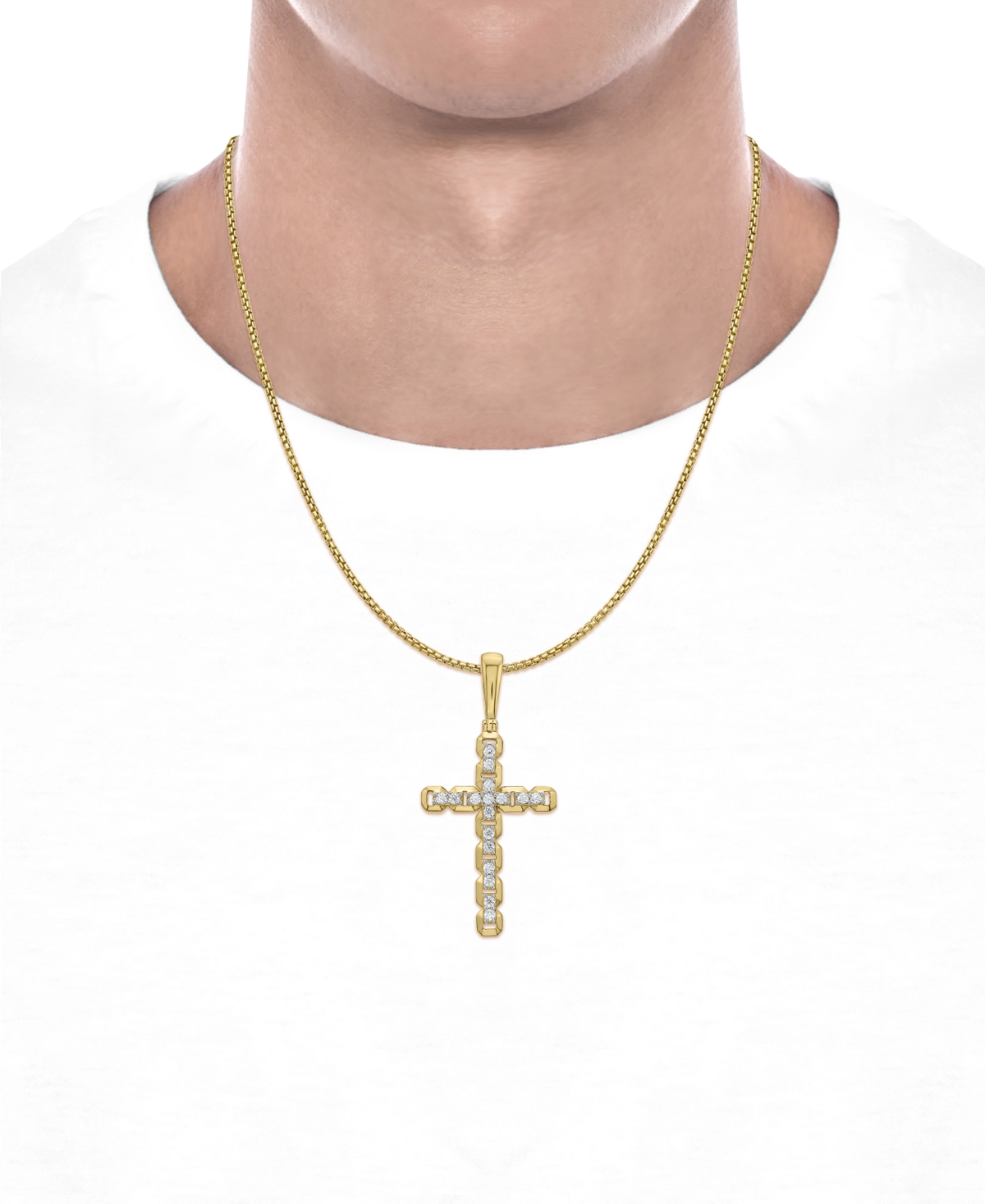 Macy's Men's Diamond Openwork Cross 22" Pendant Necklace (1/2 Ct. T.w.) In 14k Gold-plated Sterling Silver In Gold