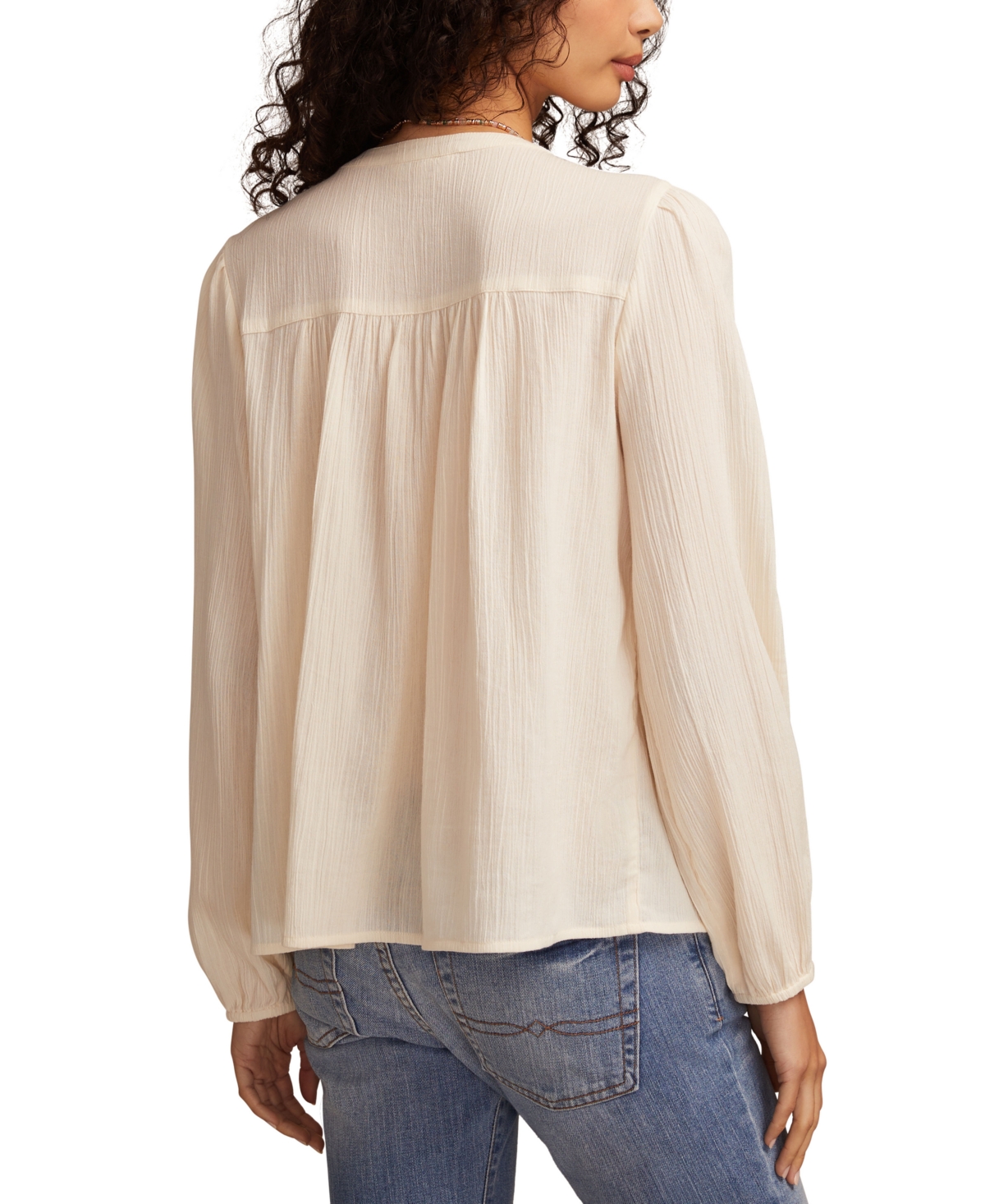 Lucky Brand Lace Inset Cotton Button-up Peasant Top In White