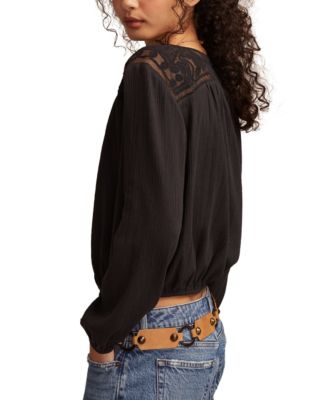 Women's Long Sleeve Pintuck Bubble Top