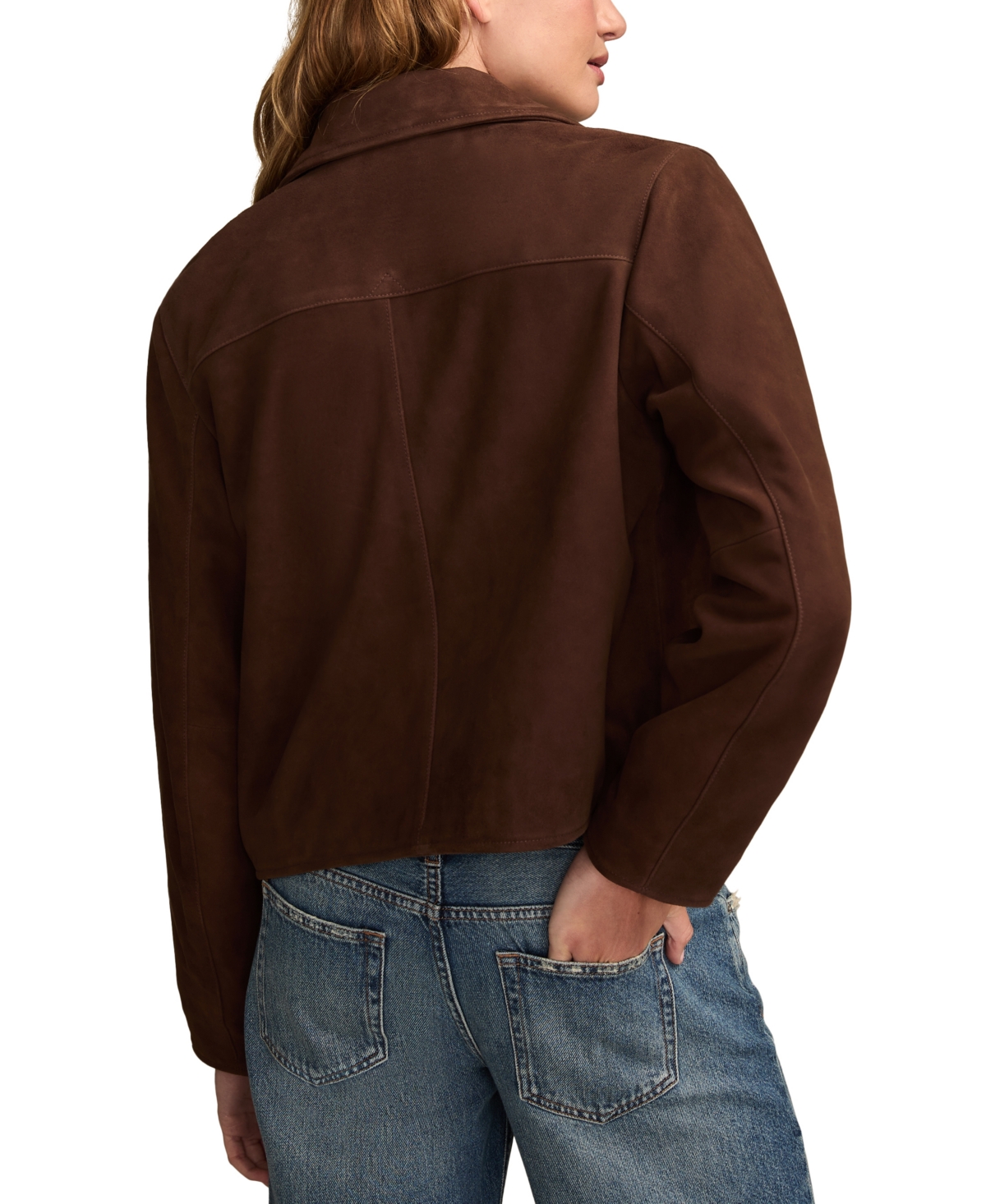 Lucky Brand Button Front Suede Jacket In Brown