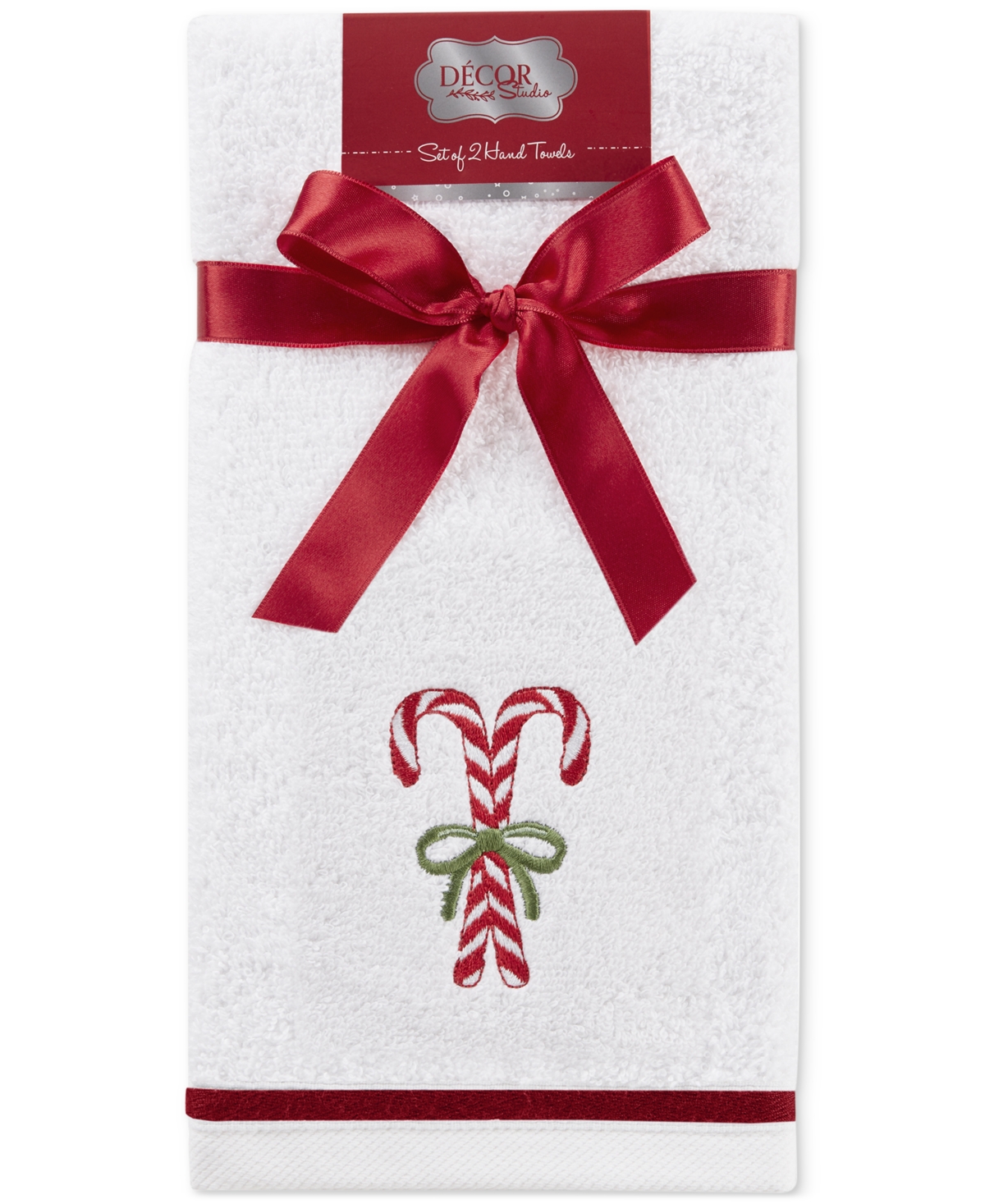 Decor Studio Holiday Candy Canes Turkish Cotton 2-pc. Hand Towel Set, 16" X 28" In White
